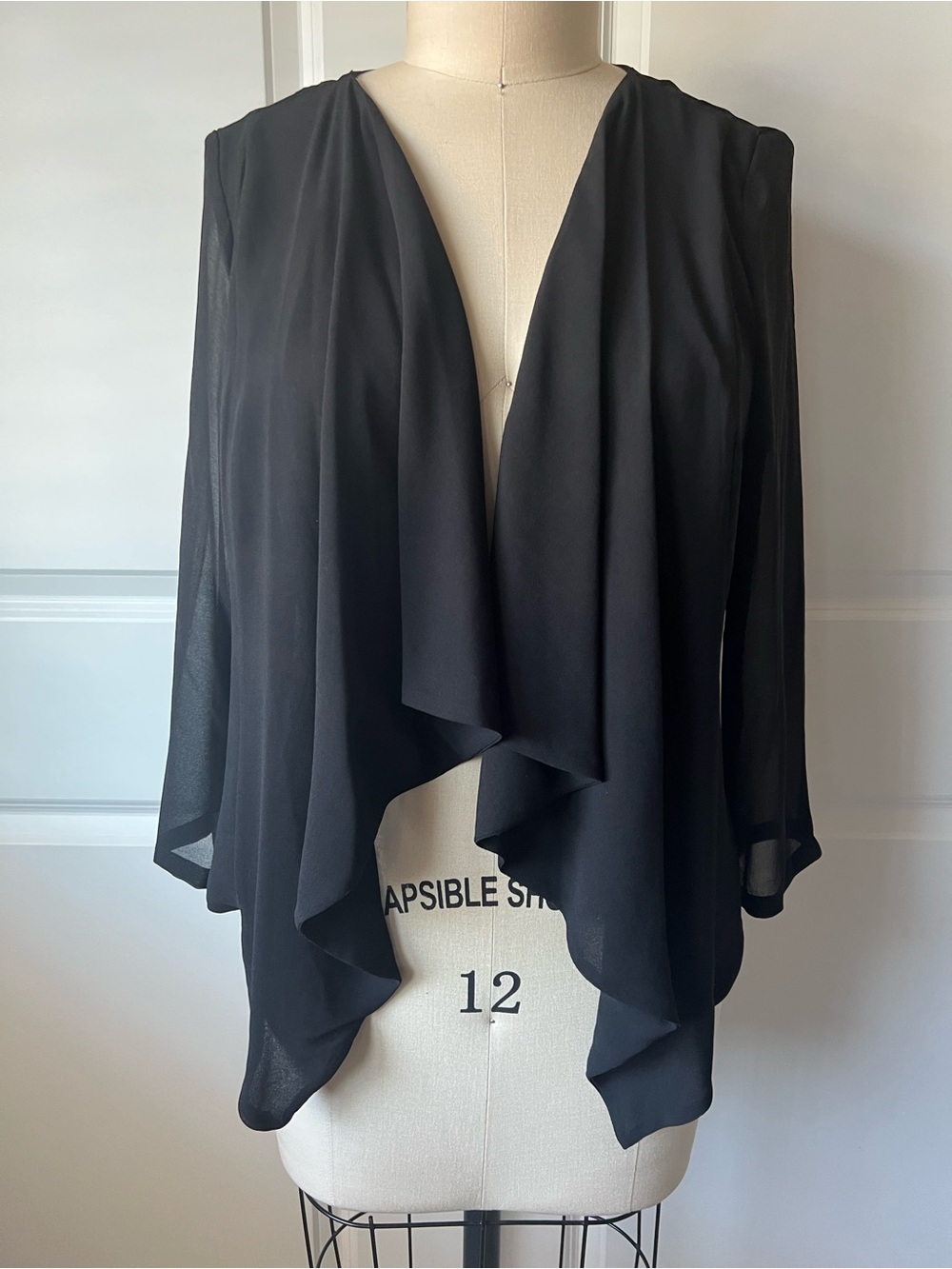 Calvin Klein Sheer Black Draped Chiffon Open-Front Jacket